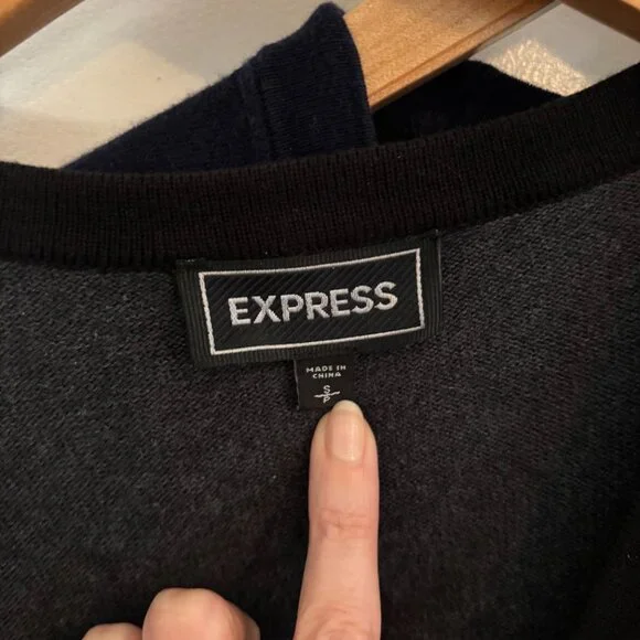 Three Express Men's Cardigans, Size Small, Gray, Navy, Black/Burgundy/Gray - Picture 4 of 7